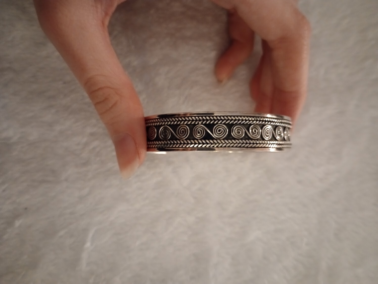 Sterling Silver Scroll Design Bangle Cuff Bracele… - image 1