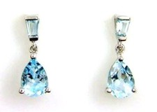 Blue Topaz Dangle Pear Shape Earrings Sterling Silver