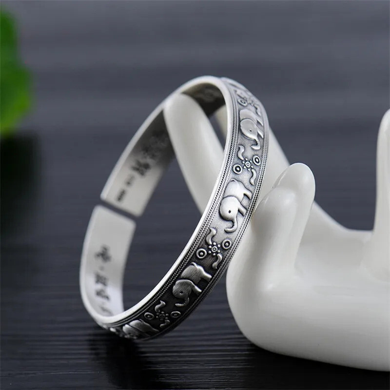 Elephant Bangle Bracelet 925 Sterling Silver Bangle Adjustable Bangle