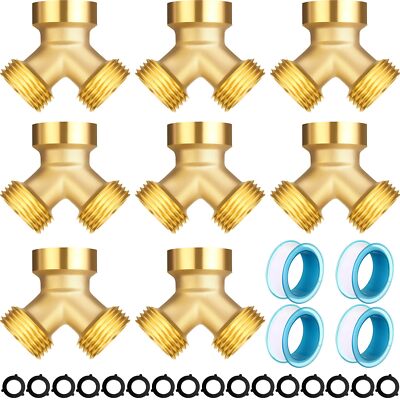 8-Pack Heavy Duty 2-Way Garden Hose Splitter Brass Spigot Adapter with Washers