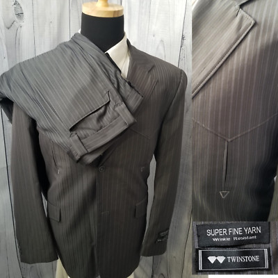 New Twinstone Western Yoke Rockabilly Mens Suit 44R 36W Gray Stripe *Small Flaw