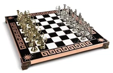 11 Handmade Archer Chess Set - Greek Military Theme - Wood/Metal Board - Greece