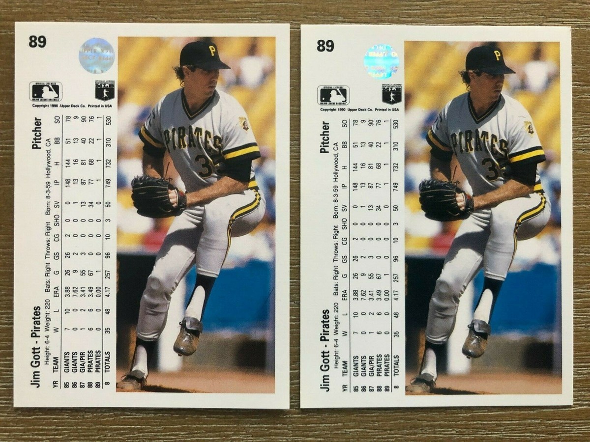 2) 1990 Upper Deck JIM GOTT Pirates Baseball Error & Corrected