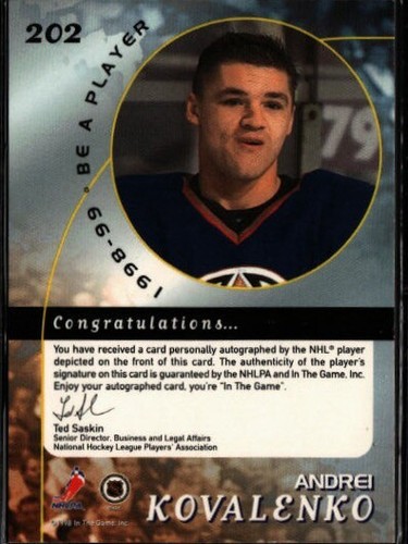 1998-99 Be a Player: Autographs #202 Andrei Kovalenko - Picture 2 of 2