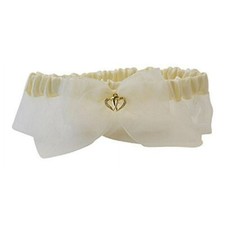 Womens Bridal Wedding Faux Rhinestone Hearts Organza Satin Bow Garter