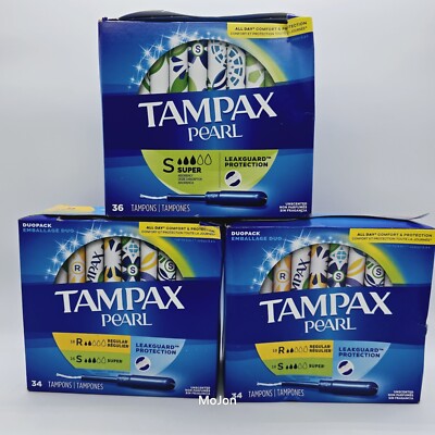 Lot Of 3 Tampax Pearl 68 Super & 36 Regular, 104 Total Read