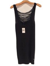 NWT $98 Guess Black Knitted Dress Low V Cut Womens Size Small
