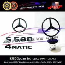 S580 4MATIC Rear Star Emblem Black Badge Logo Standing Star Mercedes W223 Sedan