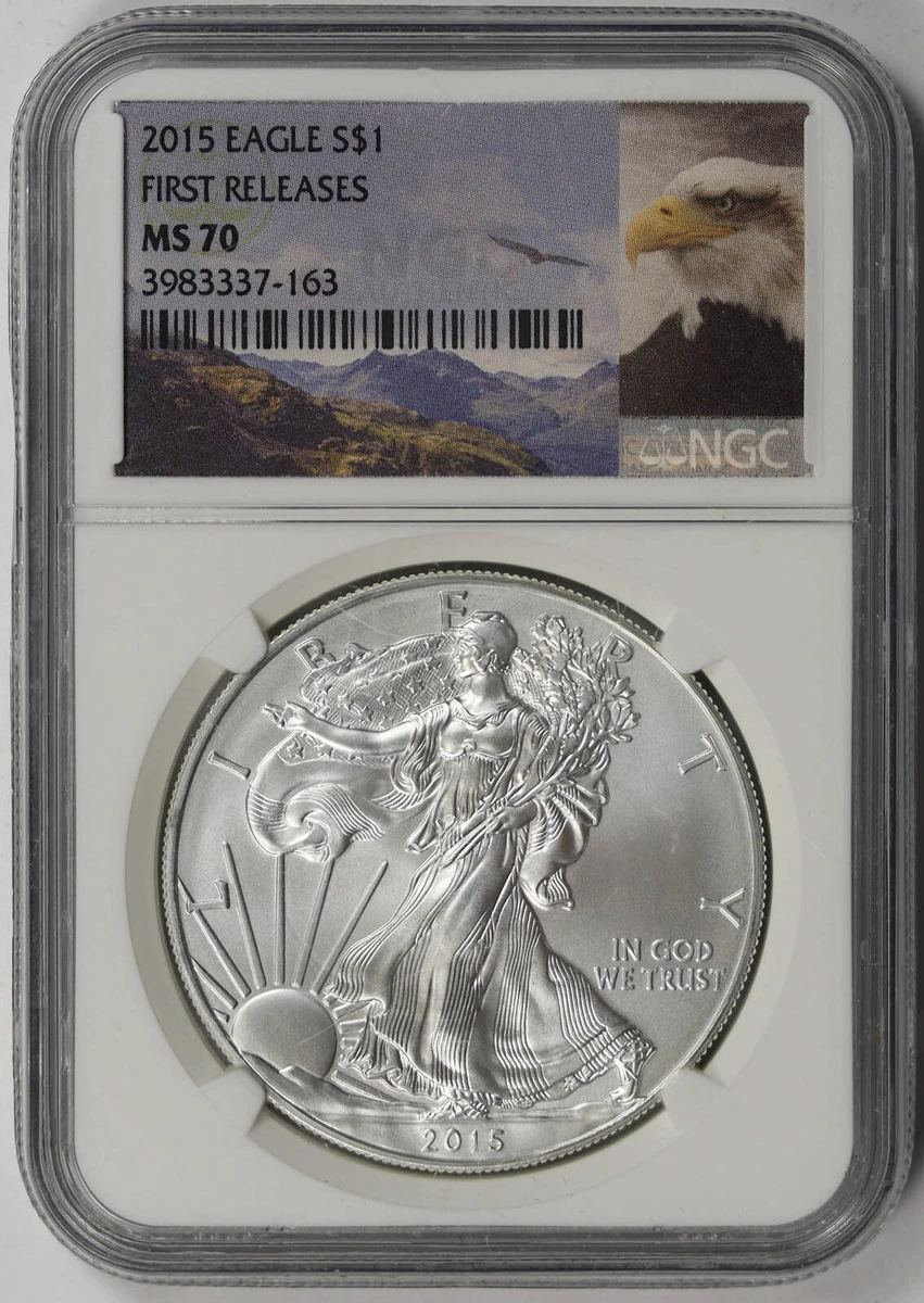 2015 アメリカン シルバー イーグル $1 最高鑑定MS70 初期リリース 2015 American Silver Eagle $1 MS 70 NGC First Releases Bald Eagle