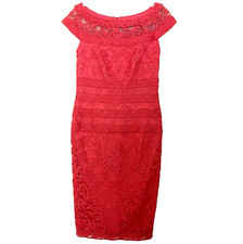Tadashi Shoji Coral Red Embroidered Banded Lace Dress Size 4 Wedding Party Event