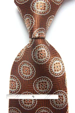 New Classic Polka Dot Brown White JACQUARD WOVEN 100% Silk Men's Necktie Tie