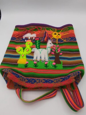 Kids Inca Alpaca Multicolor Backpack Folk Art Boho Handmade 10'' X 11.5''
