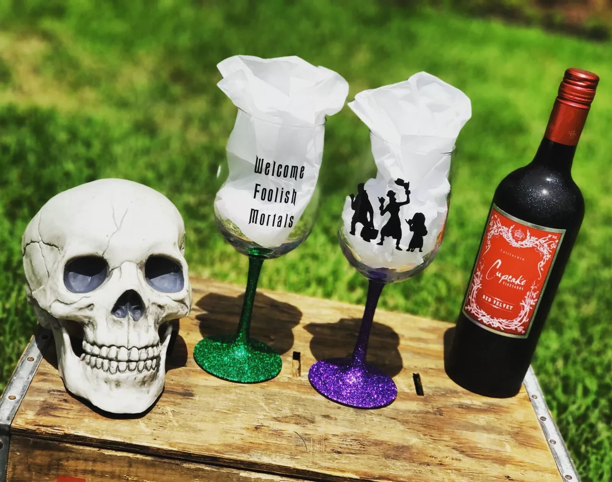 2 Handmade Haunted Mansion Hitchhiking Ghosts Disney Wine Glasses