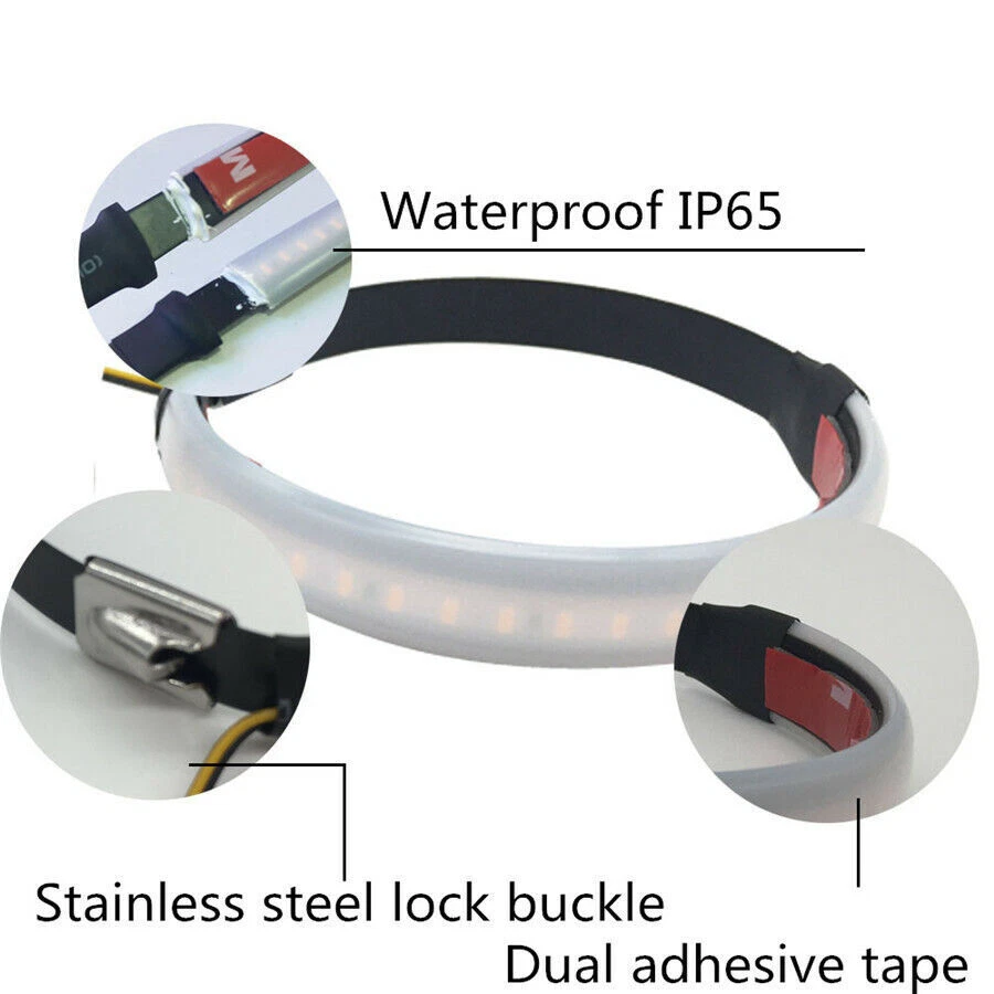 2x Universal Motorcycle Fork Turn Signal Light Strips Strobe White LED Indicator - Image 3 of 4