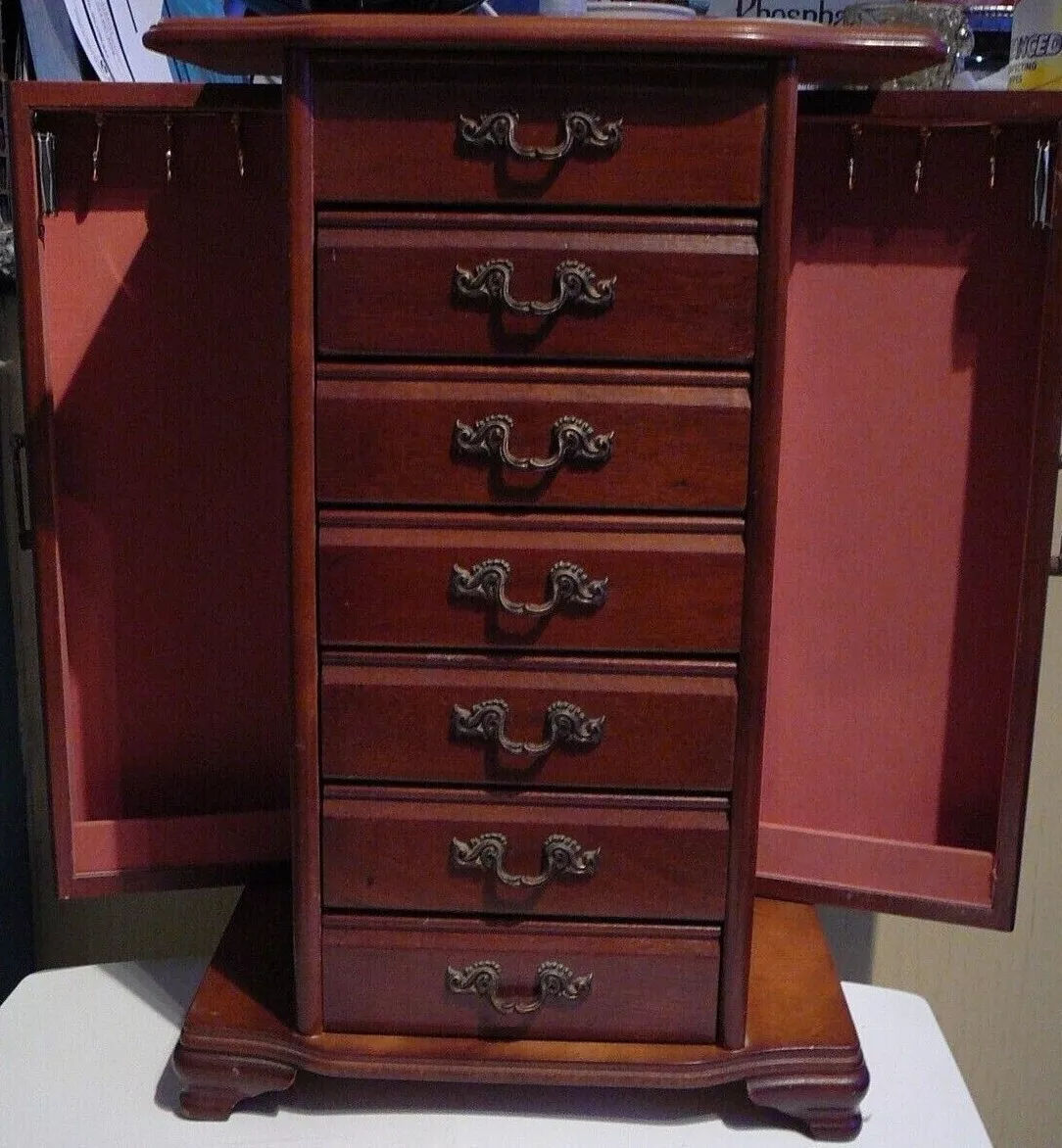 Vintage Armoire Style Tall Boy Wood Jewelry Box 15
