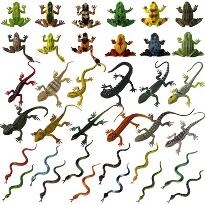 36 PCS Plastic Reptile Snake Lizards Frog Toys Set for Animal Cognition Birth...