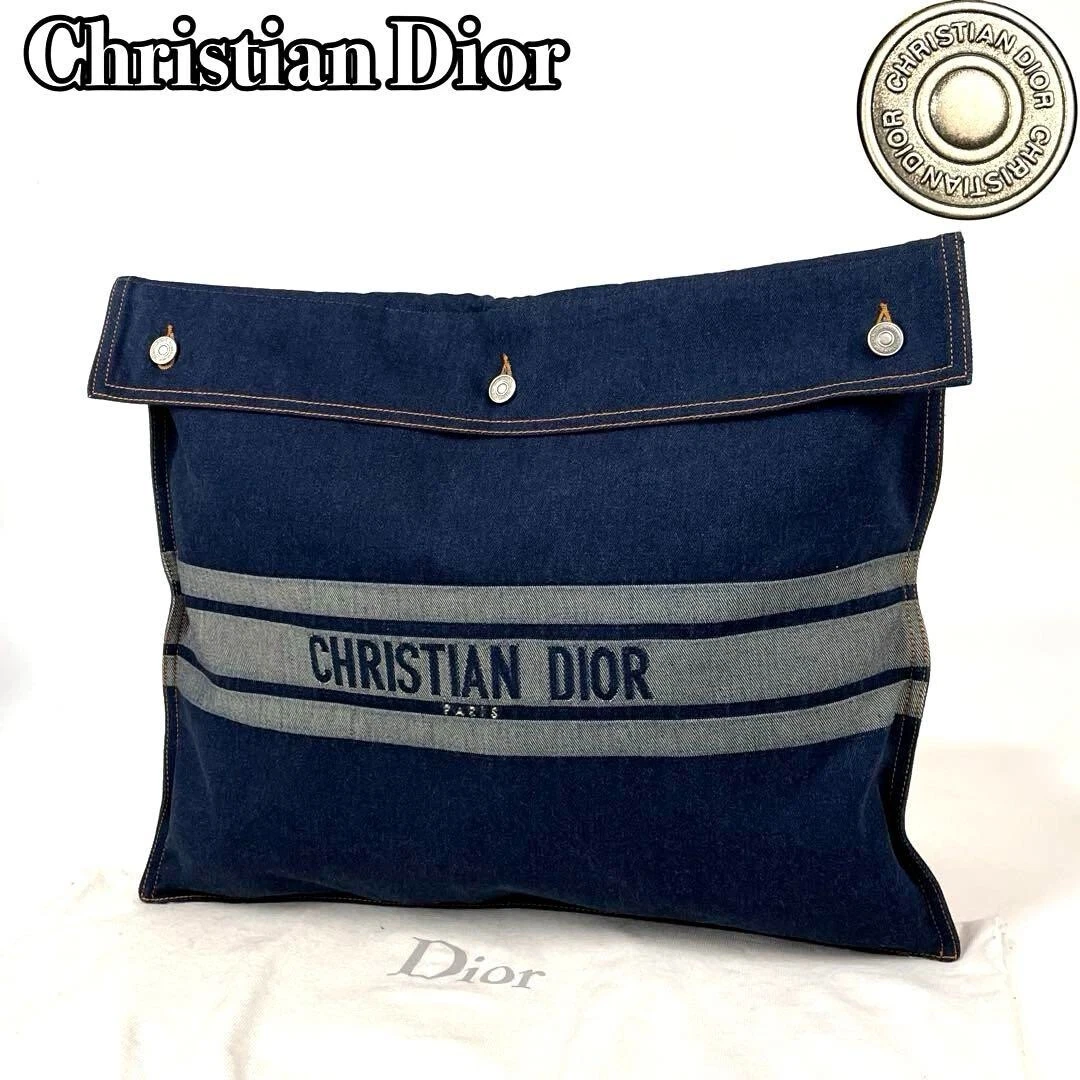 Christian Dior Bouton Denim Veste Pochette Sac à Main Denim Vintage Oblique