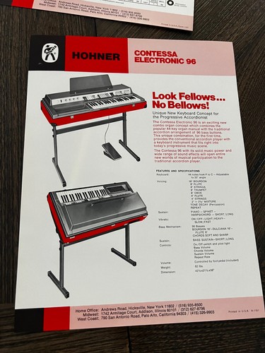 Teclados Hohner 1973 lista de precios Clavinet D6 Pianet Contessa catálogo folletos - Imagen 8 de 11