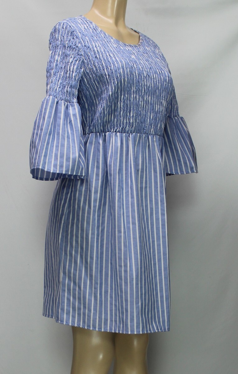 Beige by eci Women's Dress Half Sleeve Striped Blue/White Size M