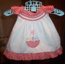 VTG Smocked Toddler GIRL Apron SMOCK DRESS Umbrella Duck EMBROIDERY Gingham EX
