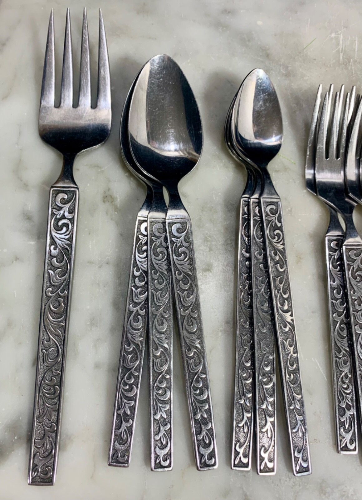 24pc Lot Vintage RIVIERA Stainless Steel MONTEREY Scroll Flatware MCM