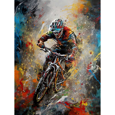 Mountainbiker Paint Splat Action Shot Portrait riesiges Wandbild Poster Druck riesig