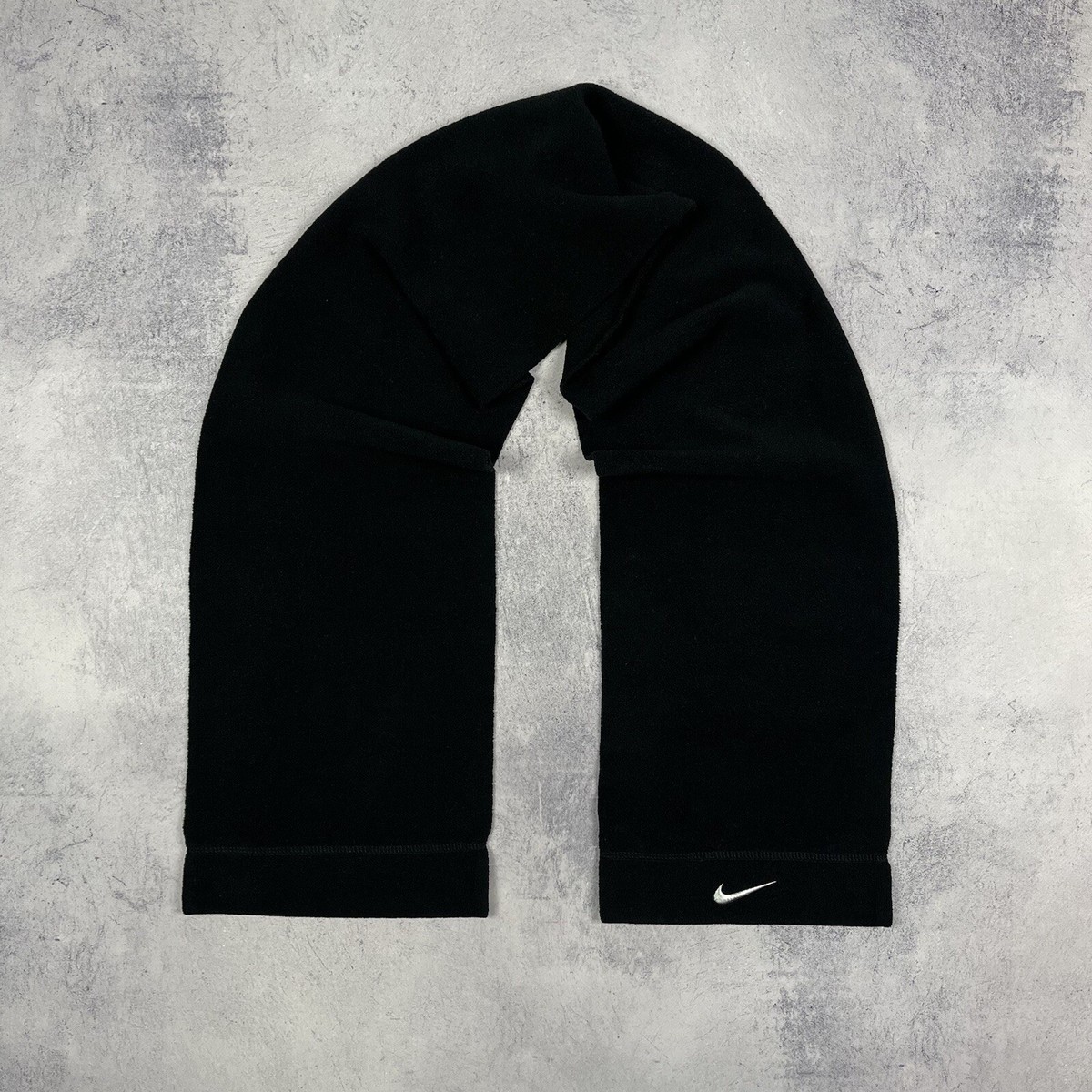 Vintage Nike Swoosh Drill Black Fleece Scarf One Size 100
