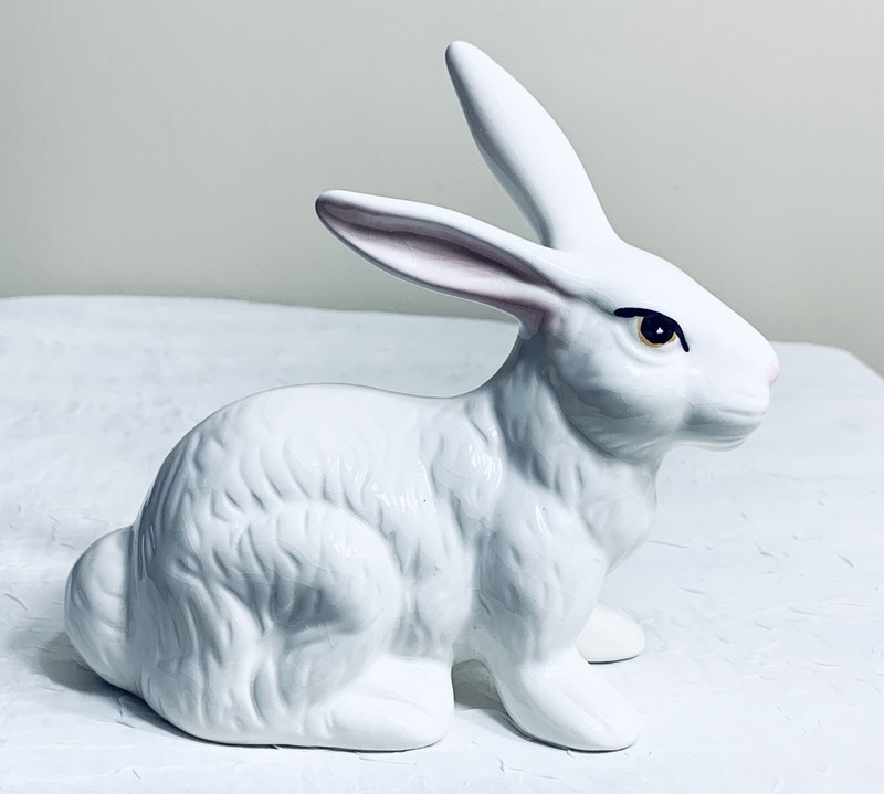 Midwest Ceramic White Rabbit Bunny Glossy Figurine 5” x 3” Vintage