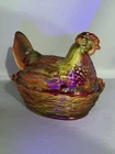 RARE Fenton Amberina Iridescent Carnival Glass Hen on Nest HON Covered Dish GLOW