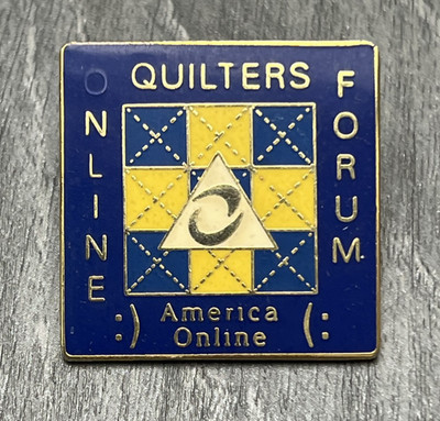 America Online AOL Quilters Forum Internet Community Lapel Pin Badge Vintage