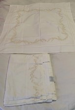 Martha Stewart King White Tan Leaf Embroidered Sheet  1 Euro Sham