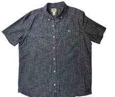 LL Bean Men's Gray Button Down Shirt Large Regular Short Sleeve Traditional Fit