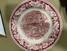 *FREE SHIPPING* Homer Laughlin Currier & Ives Red/White Plate Home Sweet Home