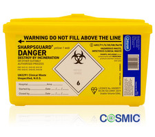 Sharpsguard Sharps Bin 1 litre -Yellow Needle Box, Medical Waste Tub Container 