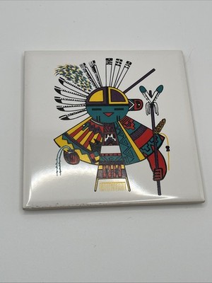 Vintage indianische Kachina Kunstfliese Südwesten Hopi Zuni Katsina Geist 4 Zoll
