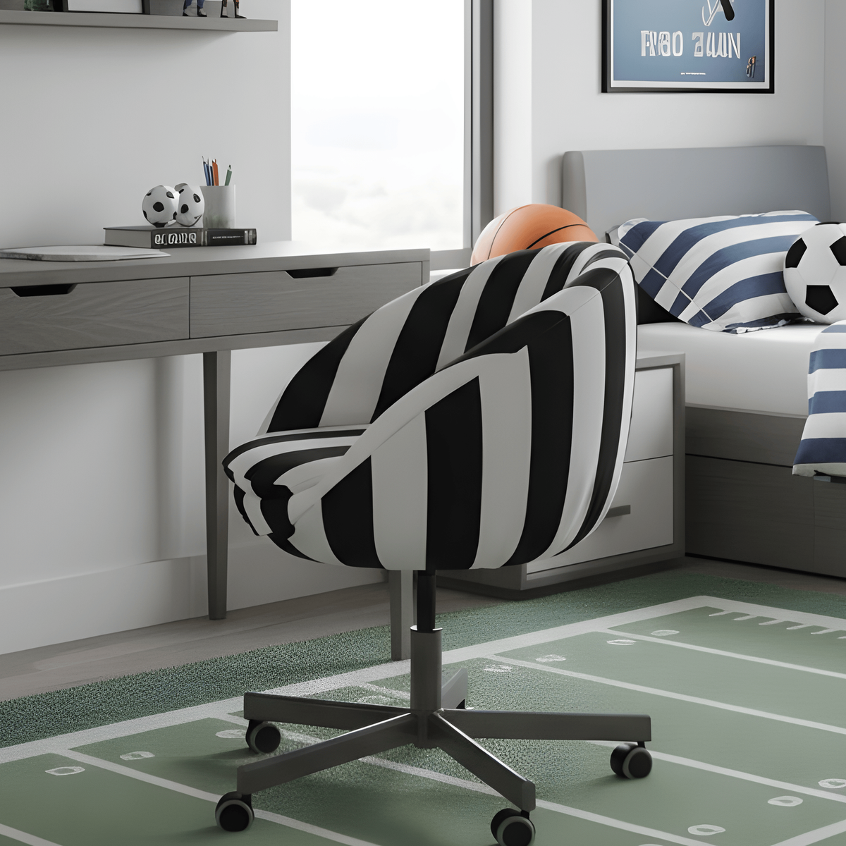 Black Cabana Stripe Slipcover, Compatible with IKEA Skruvsta Chair