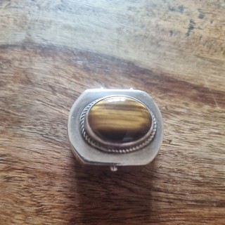 Small/Miniature Stirling Silver Hallmarked 925 Tigers Eye Set Pill Box 11.9g