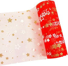Gold Star Glitter Tulle Rolls 6 Inch X 10 Yards 30 Feet Red Color for Table Ru