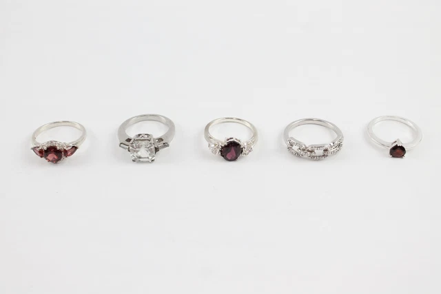 24 Sterling Silver Rings Gemporia TGGC Garnet Heartcut Chain x 5 (12g)