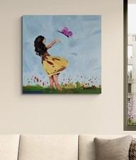 36x36 Large Girl Yellow Dress PRINT Painting by Collectible Artist JOSE TRUJILLO