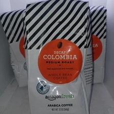 (3) 12oz Bags Amazon Fresh Decaf Colombia Whole Bean Coffee Medium Roast 11/2025