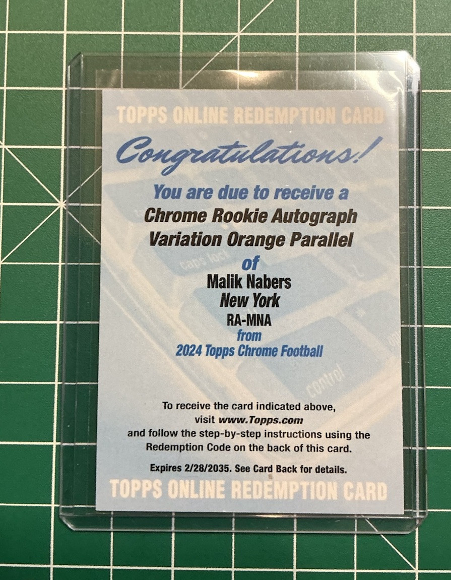 2024 Topps NFL Chrome Rookie Auto Redemption Malik Nabers Orange /25 RA-MNA
