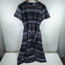 Orange Creek Women’s XL Black Blue Boho Maxi Dress Short Sleeve Stretch Waist