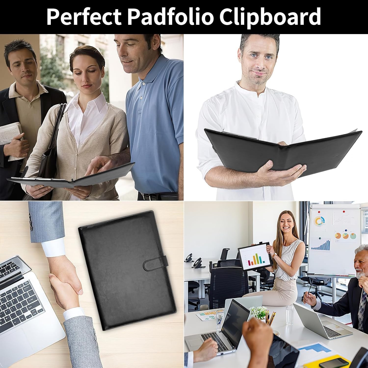 Leather Padfolio Business Portfolio Notebook Binder Office Organizer & writing