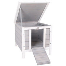 Image of Raised Wooden Rabbit Hutch with Open Roof - Outdoor Pet Habitat (Pawhut)