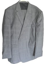 Jos A Bank Reserve REDA WOOL Suit Men 50 L 43 waist Light Blue Plaid Check
