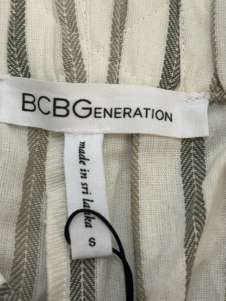 Shorts BCBG Generation tamanho S gravata praia verão bege listrado verde marrom novo com etiquetas - Imagem 4 de 4