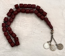 Vintage Red Real Stones Sterling Silver Tip Muslim Arabic Prayer Beads