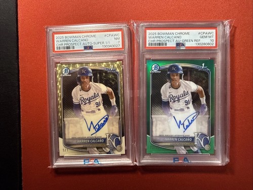 25 Bowman Chrome 1st Prospect Auto Super 1/1 And Green /99 - Warren Calcano PSA