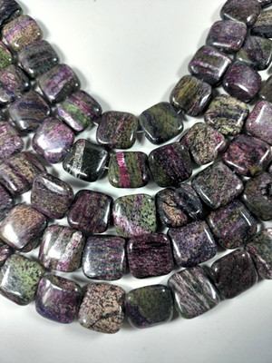 Unique Schiller Purple Green Zebra 'Jasper' Square Beads 14mm 17'' Str Spar